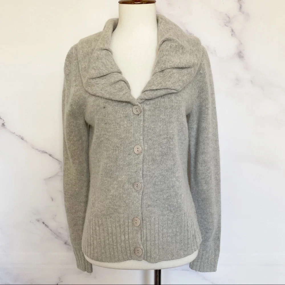 Marina Luna Gray Lambswool and Rabbitโ Hair Cardigan Sweater